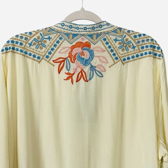 NWT Laura Klein Tunic Top Size XXL Embroidered Roll Tab Sleeve Lined Boho Yellow - Picture 6 of 12